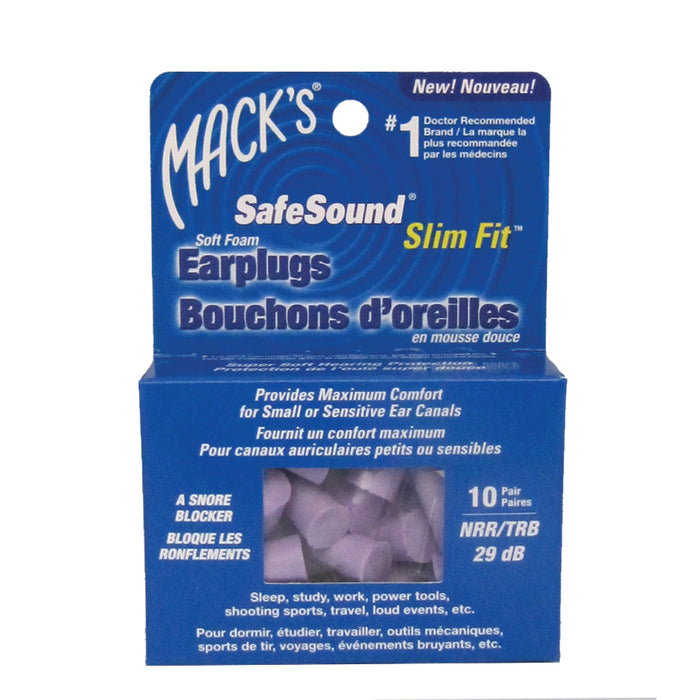 Bouchons d'oreilles en mousse souple slim fit Mack's NRR 29 (10 Paires) (Caisse de 12)
