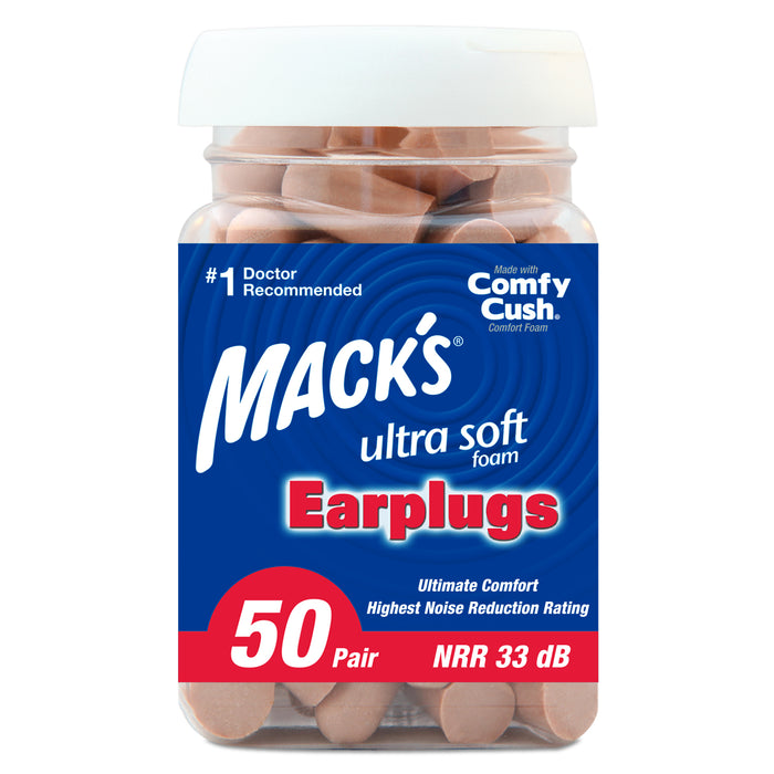 Bouchons d'oreilles en mousse ultra souple Mack's NRR 32 (50 paires) (Ciasse de 12)