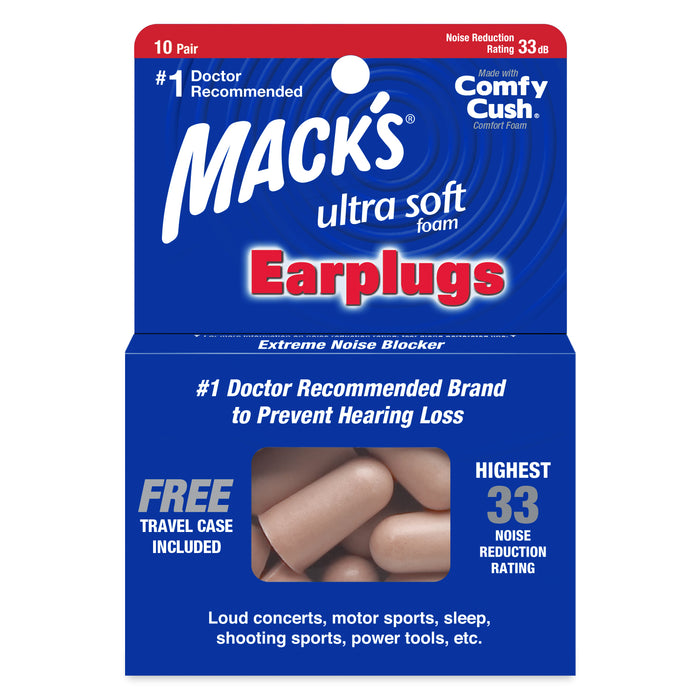 Mack's Ultra Soft Foam Ear Plugs with travel case NRR 32 (10 Pairs) (Case of 12)